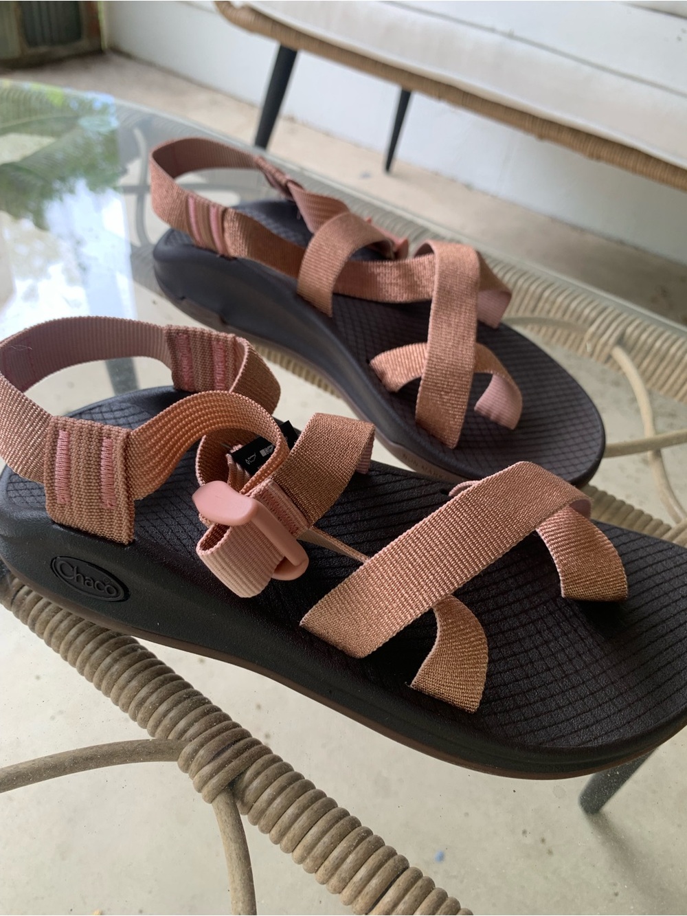 Chaco Women's Brown Footbed Sandals with Pink Straps